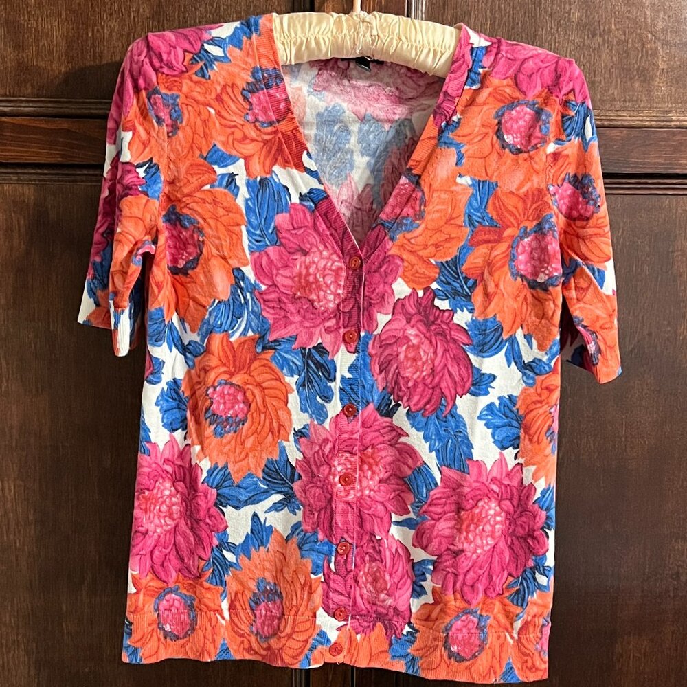 TALBOTS SHORT SLEEVE FLORAL CARDIGAN SIZE PETITE SMALL